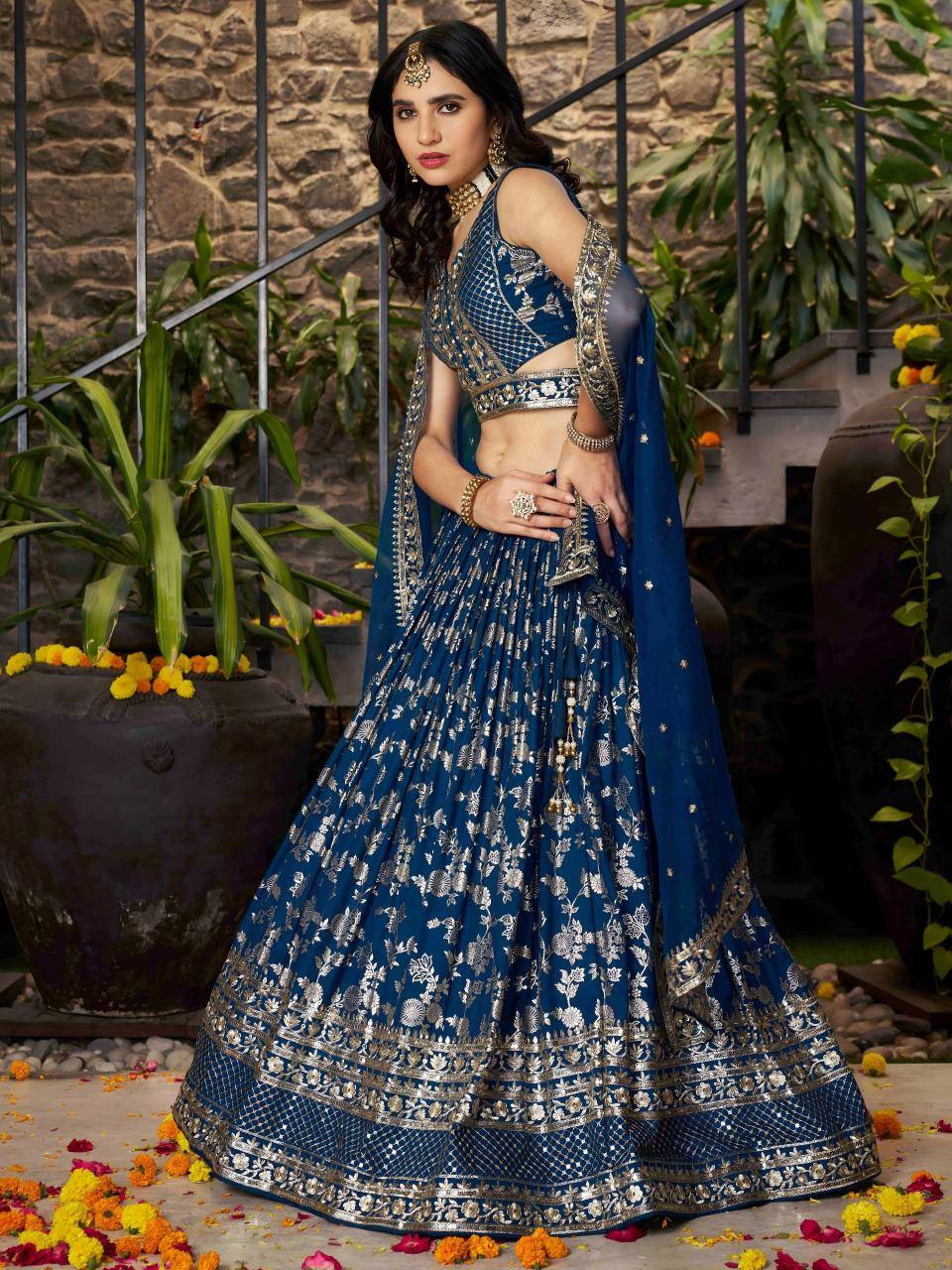 AMRAPALI Jacquard Dove Blue Lehenga choli manufacturer in India
